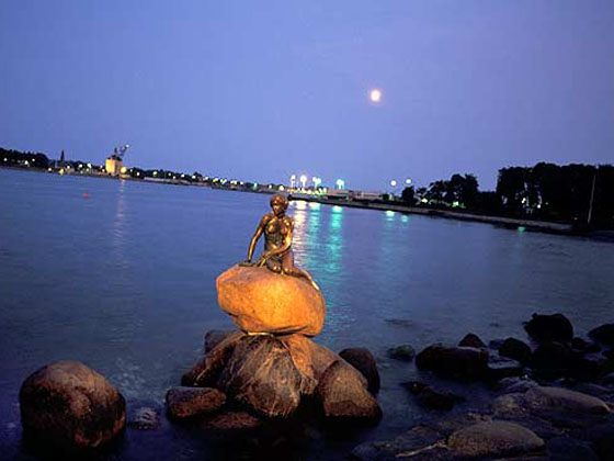 Mermaid at night with a view on the Moon