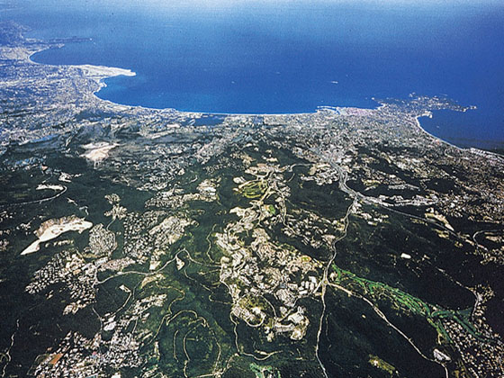 Aereal view on the Cote d'Azur right over Sophia Antipolis