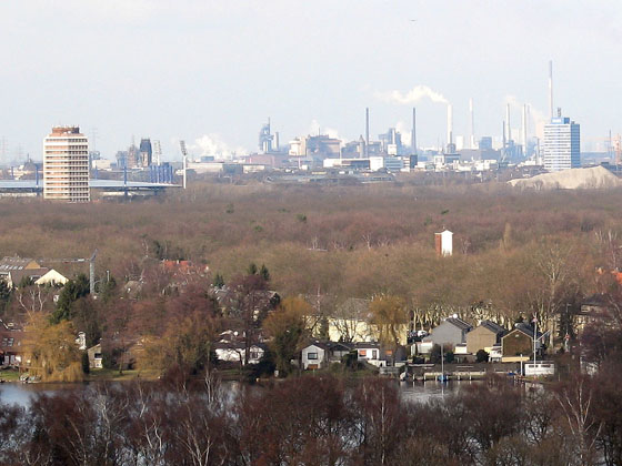 view on the center and the eastern part of Duisburg with some Industry in the background