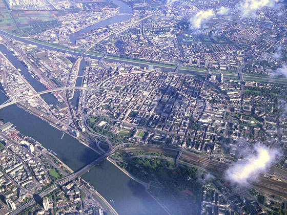 Aereal view on Mannhein, Transtation and Castle Mannheim