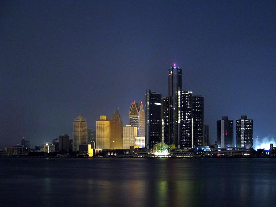 city of Detroit at night