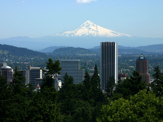 view on Portland with Mount Hood in the background